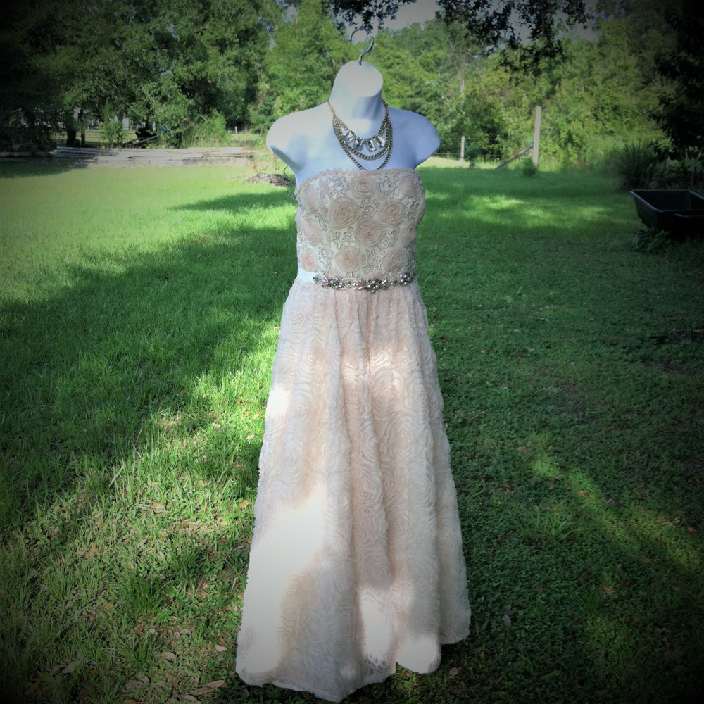 Adrianna Papell Strapless Tulle Rosette Ball Gown - Picture 1 of 8